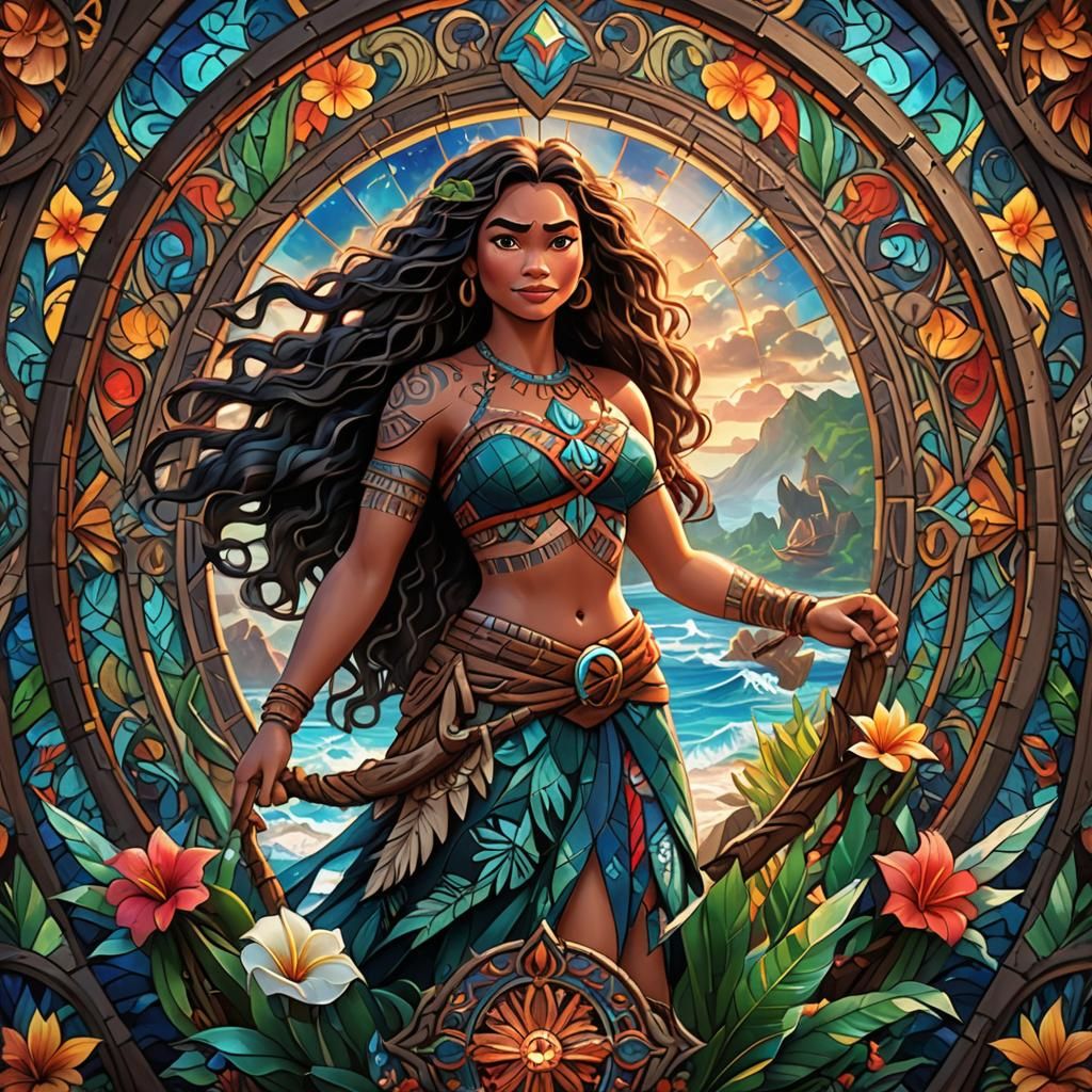 Stained Glass Diamond Painting of Moana
