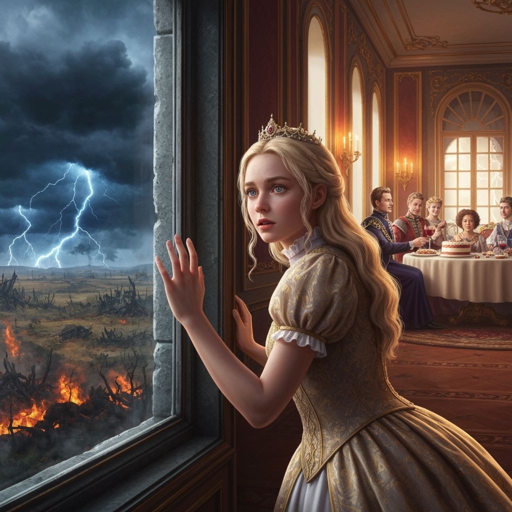 Princess Behind Glass Views Ruined World