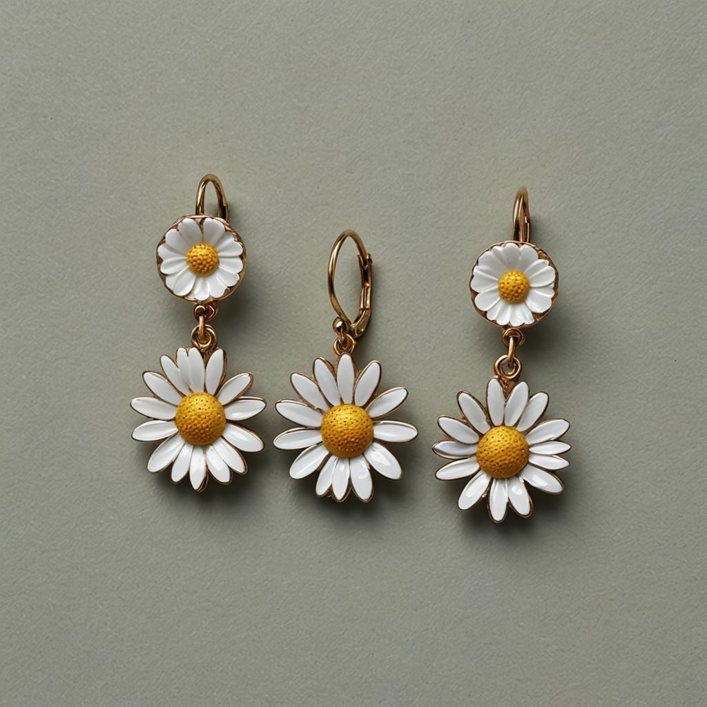 Enamel Daisy Earrings as Oil Painting