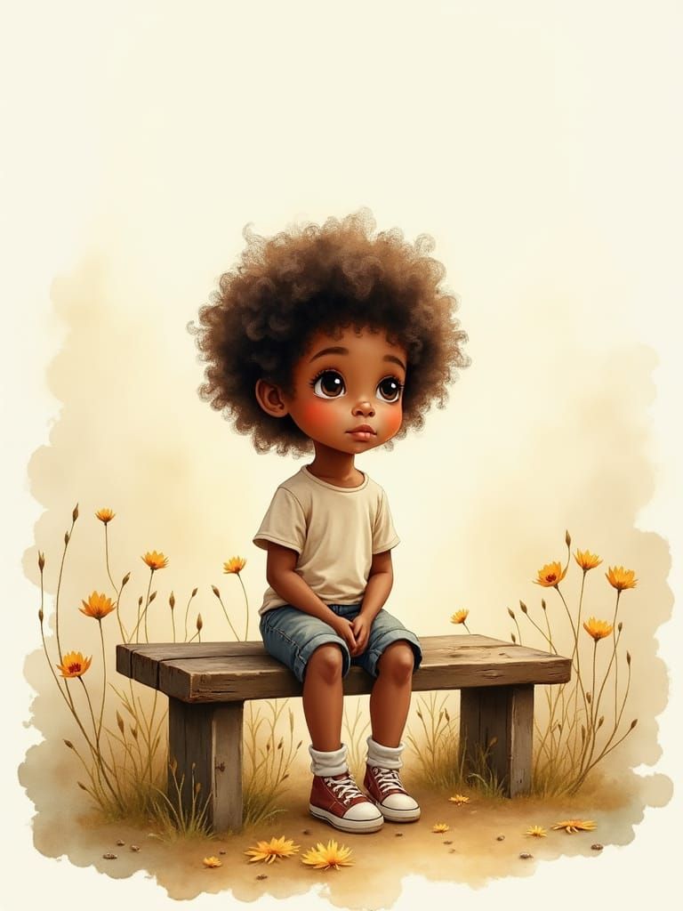 Child on Bench: Whimsical Watercolor Illustration