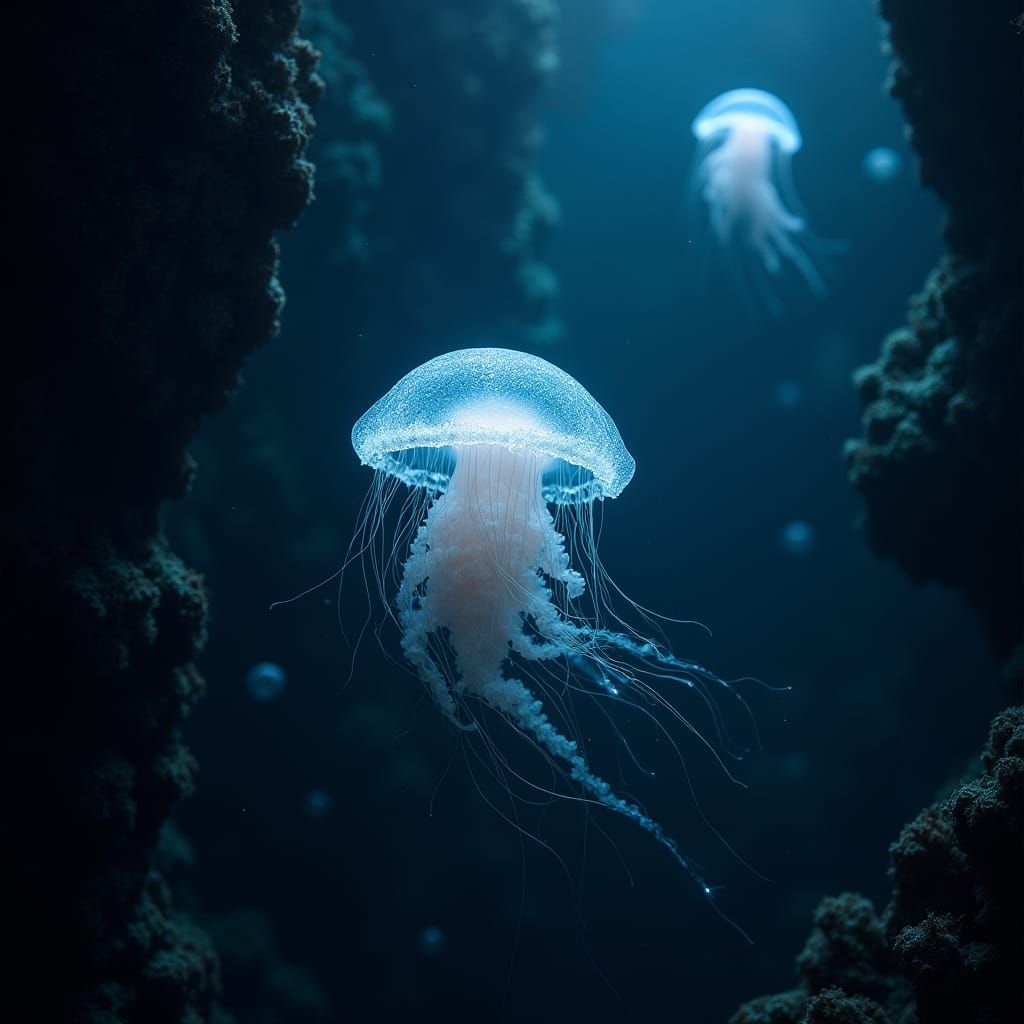Glowing Jellyfish in Deep-Sea Wonderland