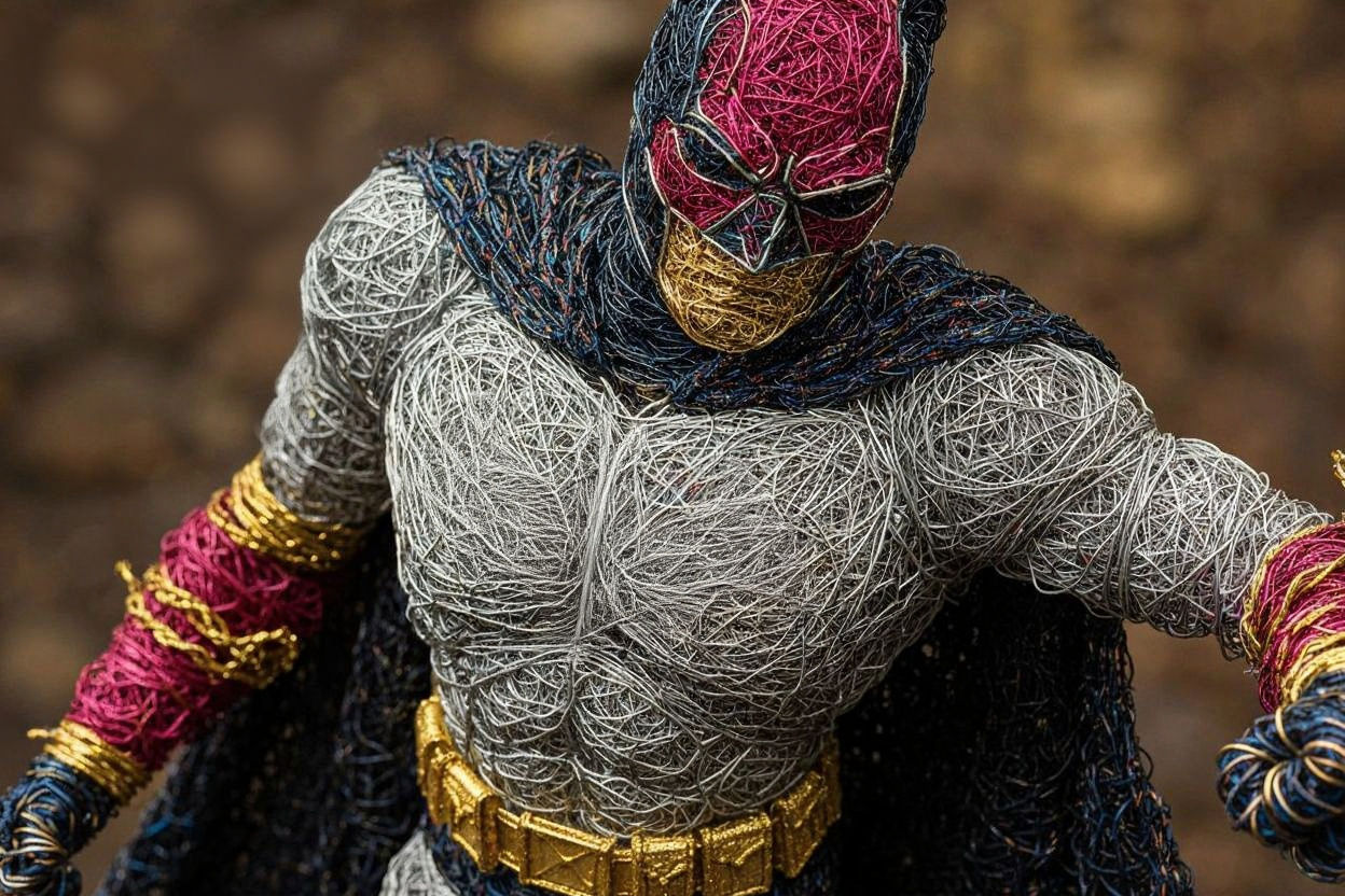 Detailed Batman Wire Sculpture with Gold Threads