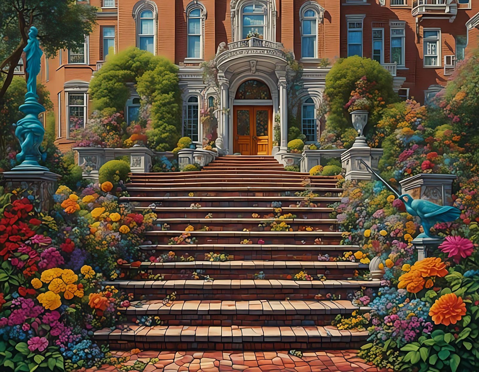 Vintage American High School Entrance in Rich Color