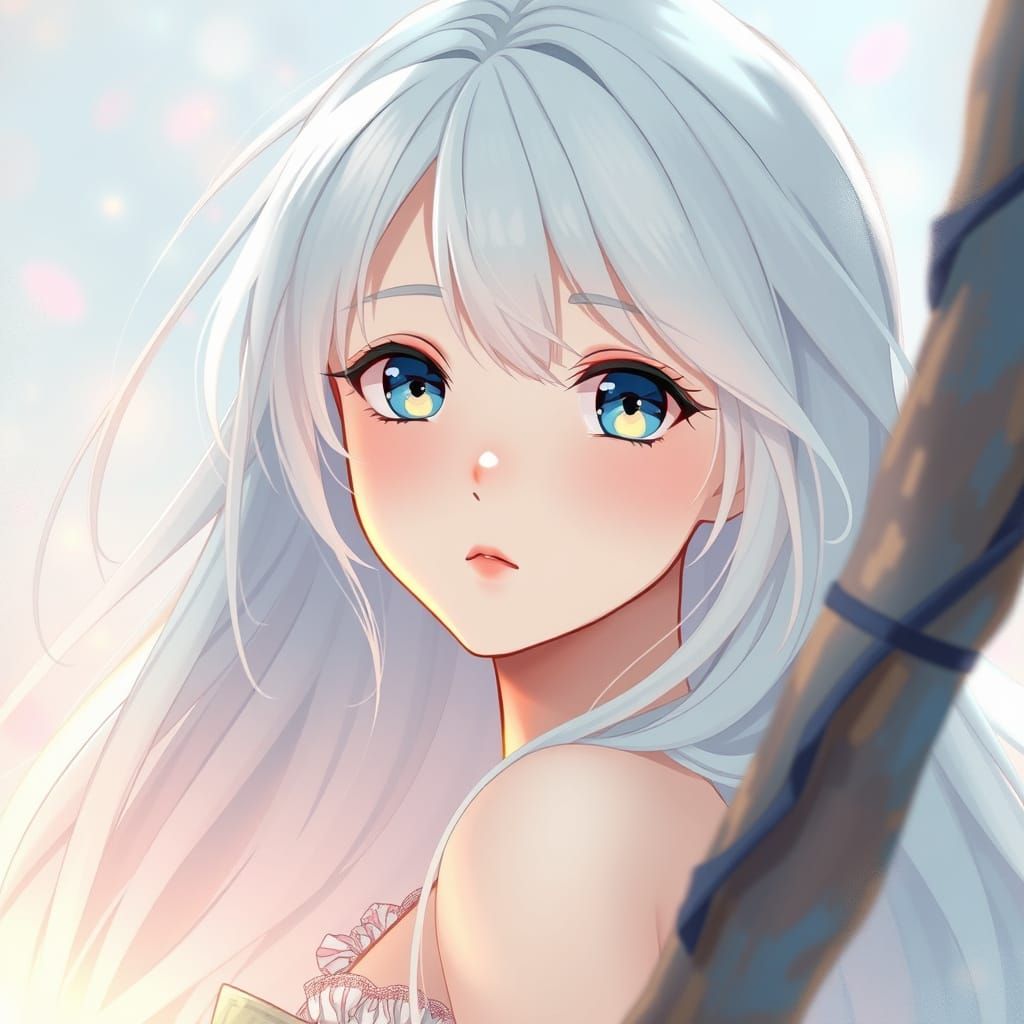 Anime Girl with Flowing White Hair