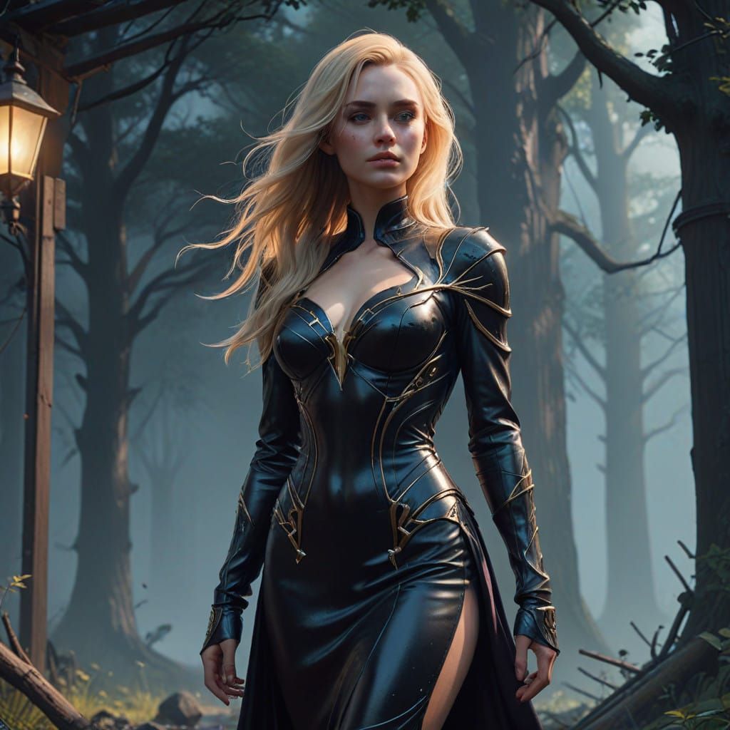 Elegant Fantasy Portrait in Cyberpunk Style