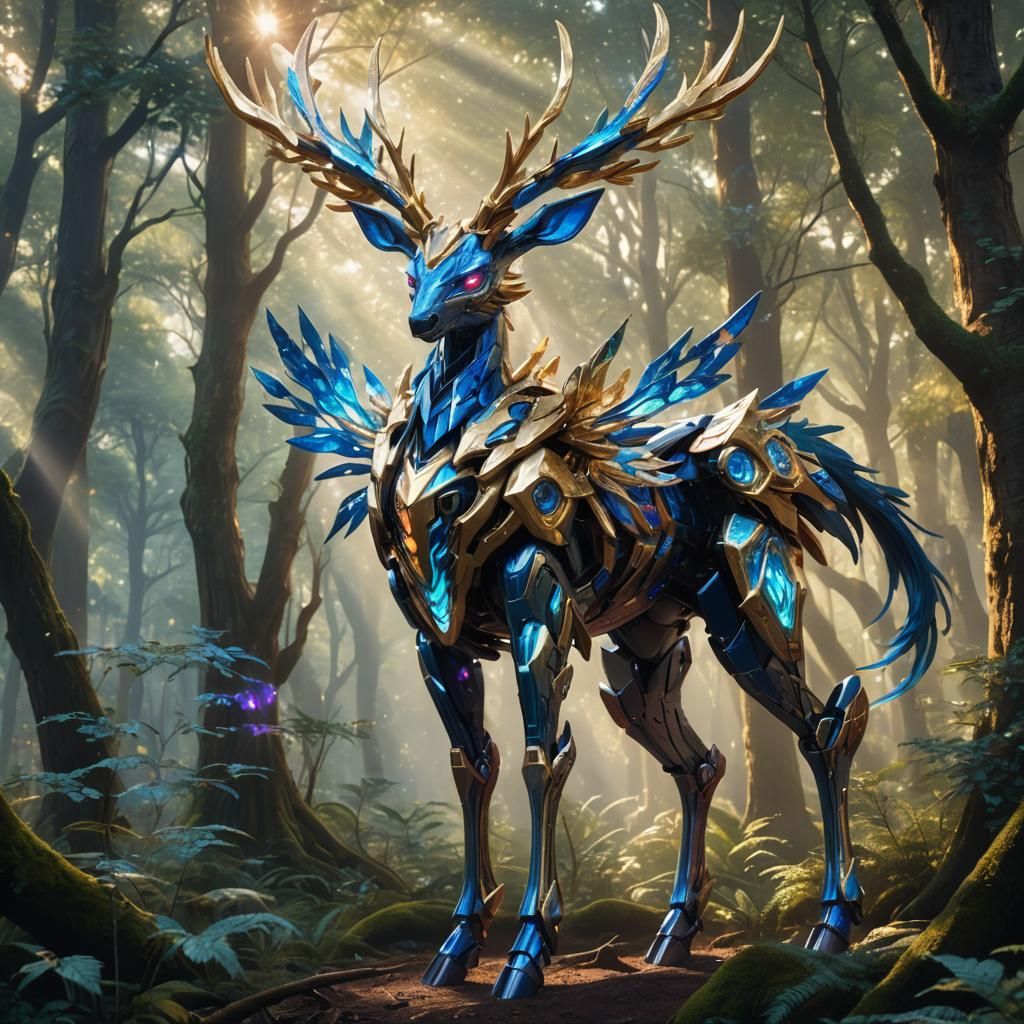 Majestic Mecha Xerneas in Mystical Forest