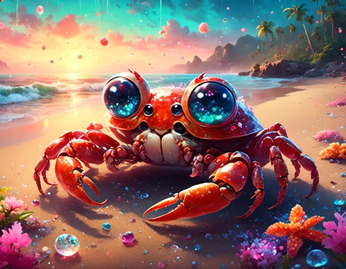 Cute Big-Eyed Crab on Ocean Sand