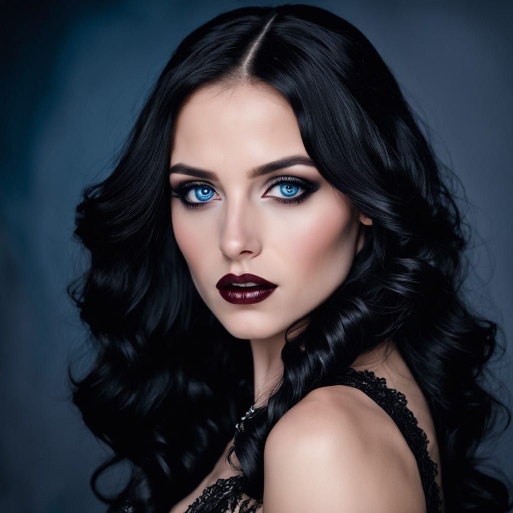 portrait of beautiful vampire , charming-blue eyes