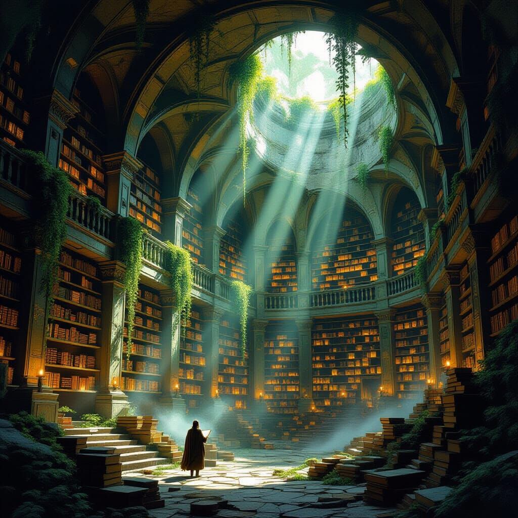 Ancient Mountain Library of Glowing Books