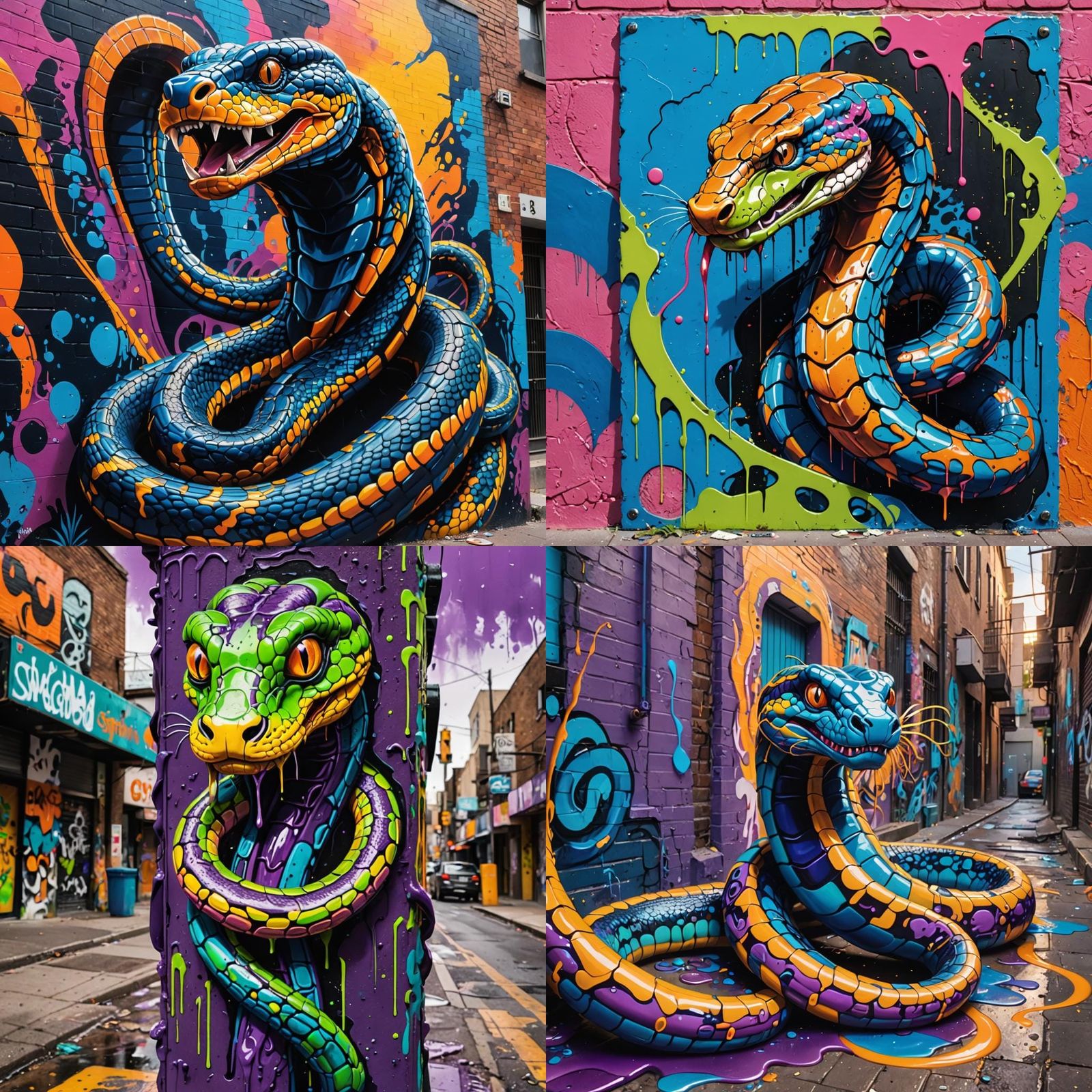Psychedelic Cobra Graffiti Art in High Contrast
