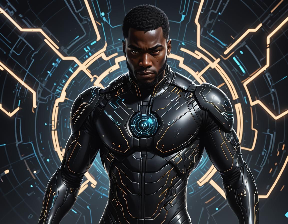 Futuristic Black Man in Sci-Fi Neoprene Suit