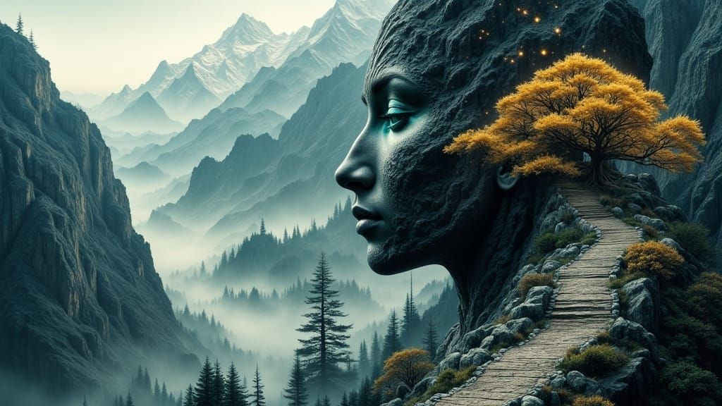 Enigmatic Portrait in Dramatic Landscape