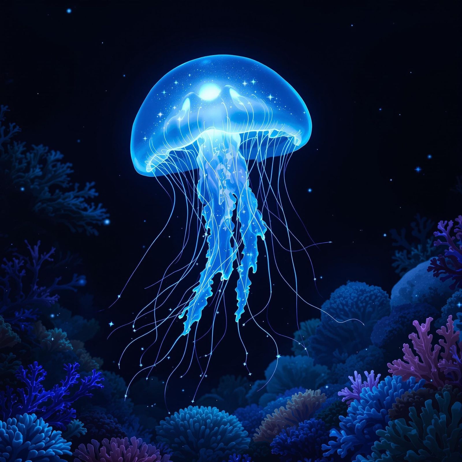 Bioluminescent Jellyfish Illuminates Deep Ocean: Dreamlike W...