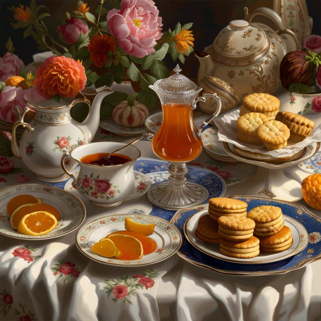 Pastel Feast of Biscuits and Tea