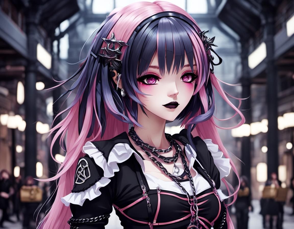 Gothic VTuber Avatar with Pink Hair