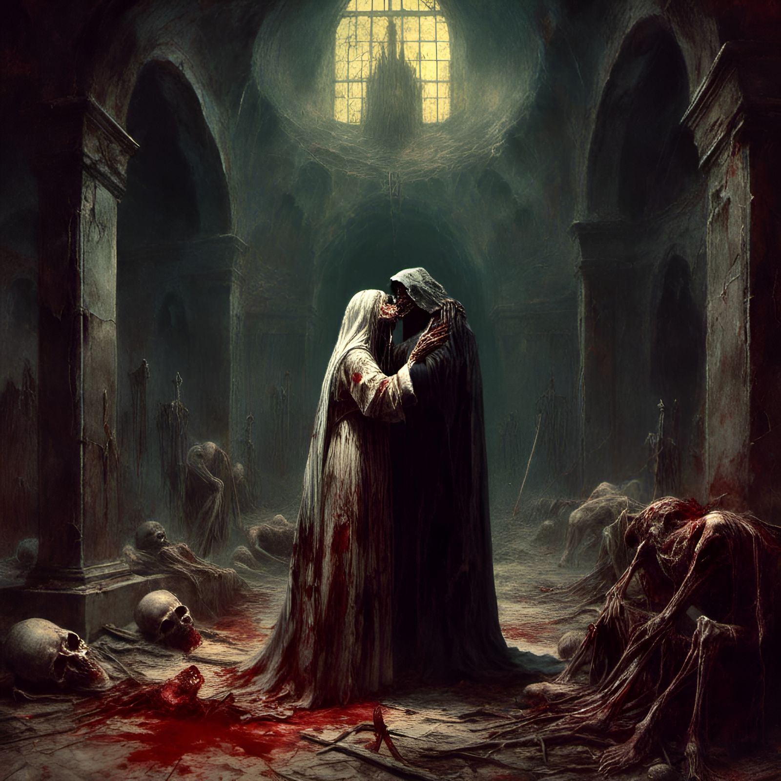 Zombie Pope's Kiss: Macabre Crypt Illustration