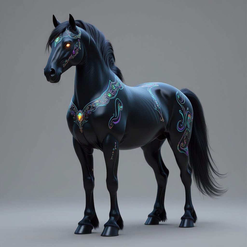 Majestic Horse-Panther Hybrid with Glowing Eyes
