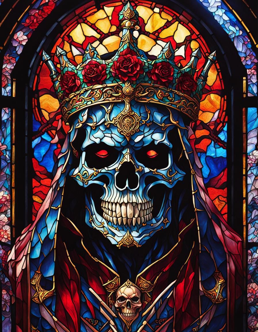 Stained Glass Undead Demon Skull King Illustration