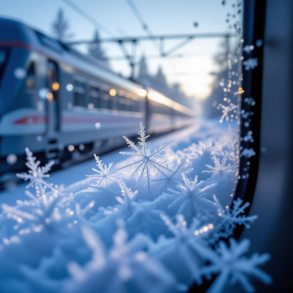 Macro Ice Crystal Landscape on Train Window