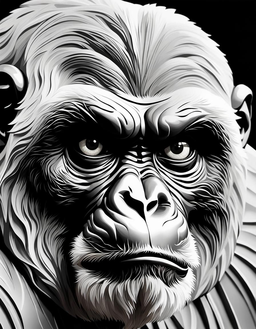 Minimalist Marble Ape Face in 3D Graffiti Style