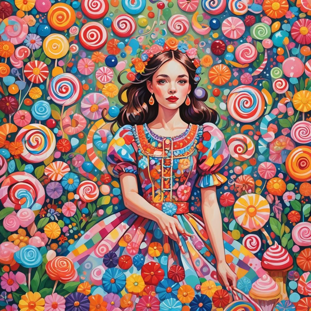 Woman in Candyland Gouache Painting