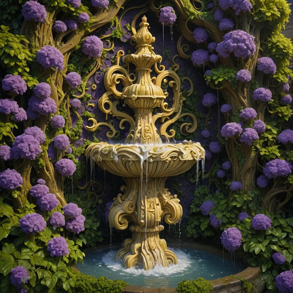 Foam Fountain in Hedge Maze: Dark Fantasy Concept Art