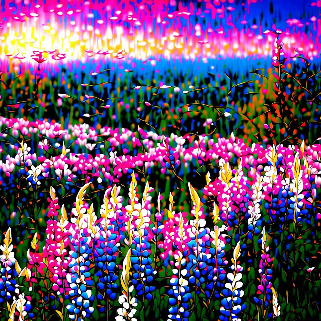 Lupine Flower Field at Sunset