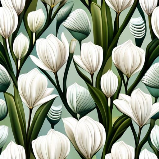 Seamless White Magnolia Bloom Pattern in 8K