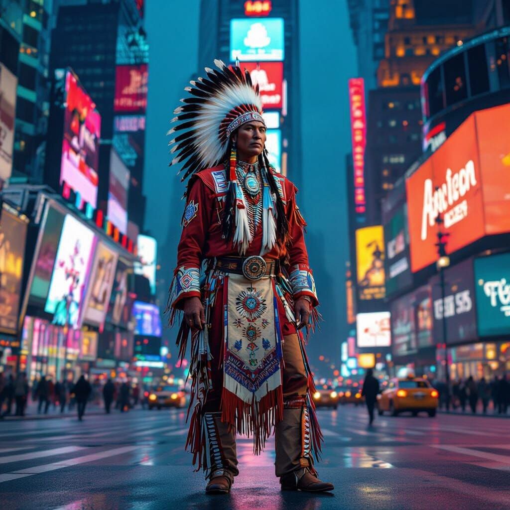 Plains Indian Chief in Times Square: Matte Painting