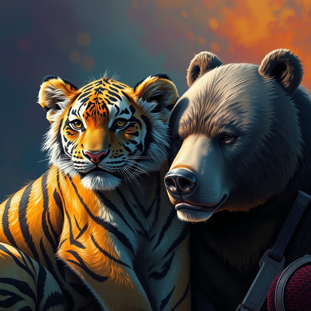 Realistic Menagerie of Lion, Tiger, and Bear Cubs in Vibrant...