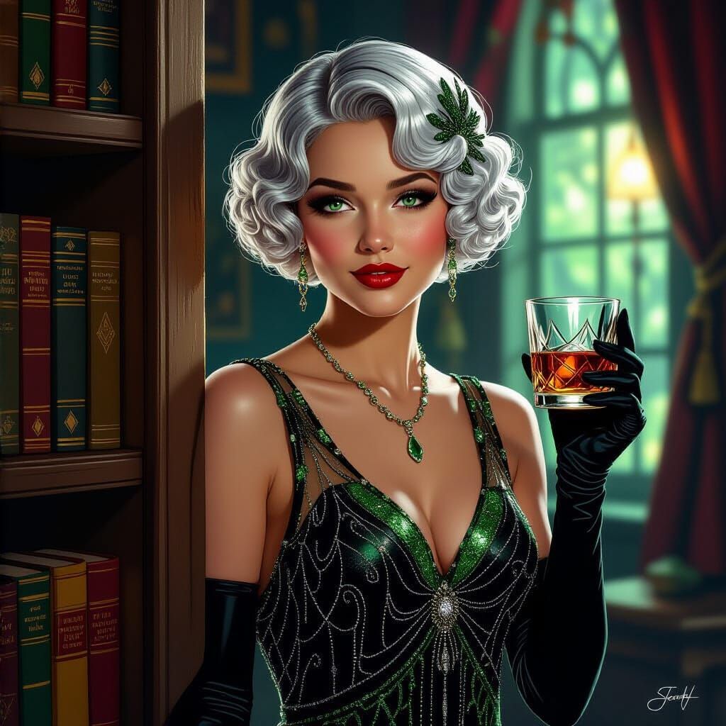 Roaring Twenties Woman in Secret Speakeasy, Hyperrealistic