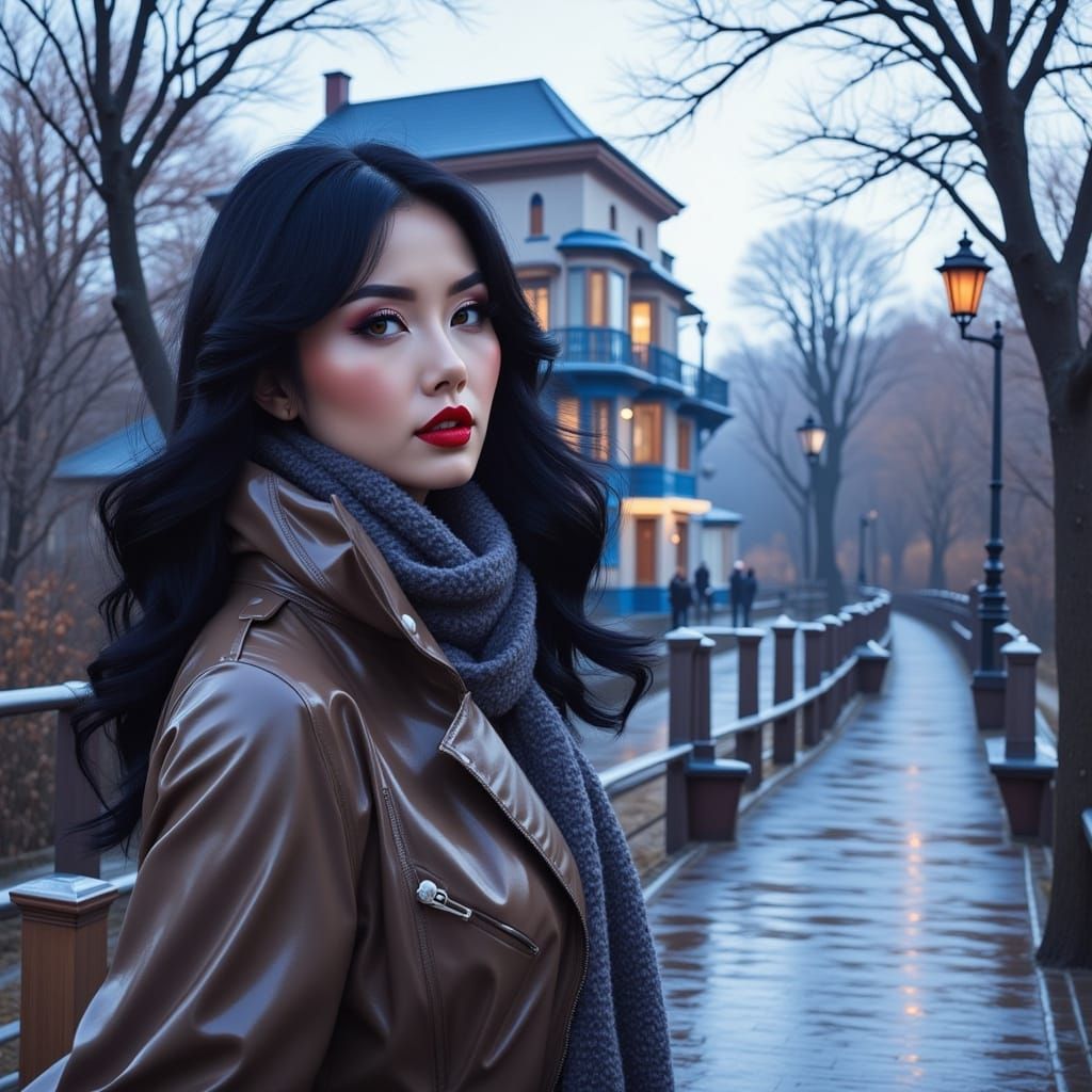 Ethereal Woman in Winter Scenery by Dreamy River