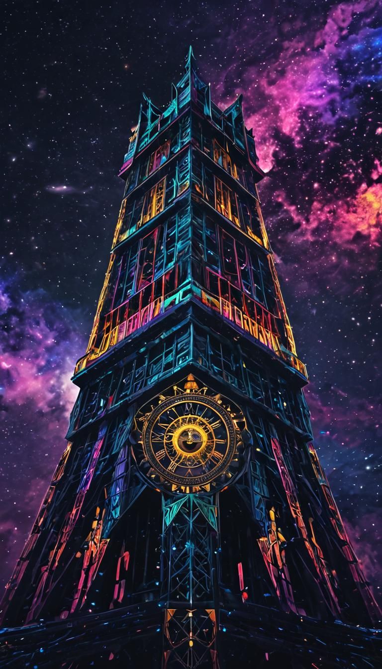 Epic Cosmic Chrono Tower in Digital Art