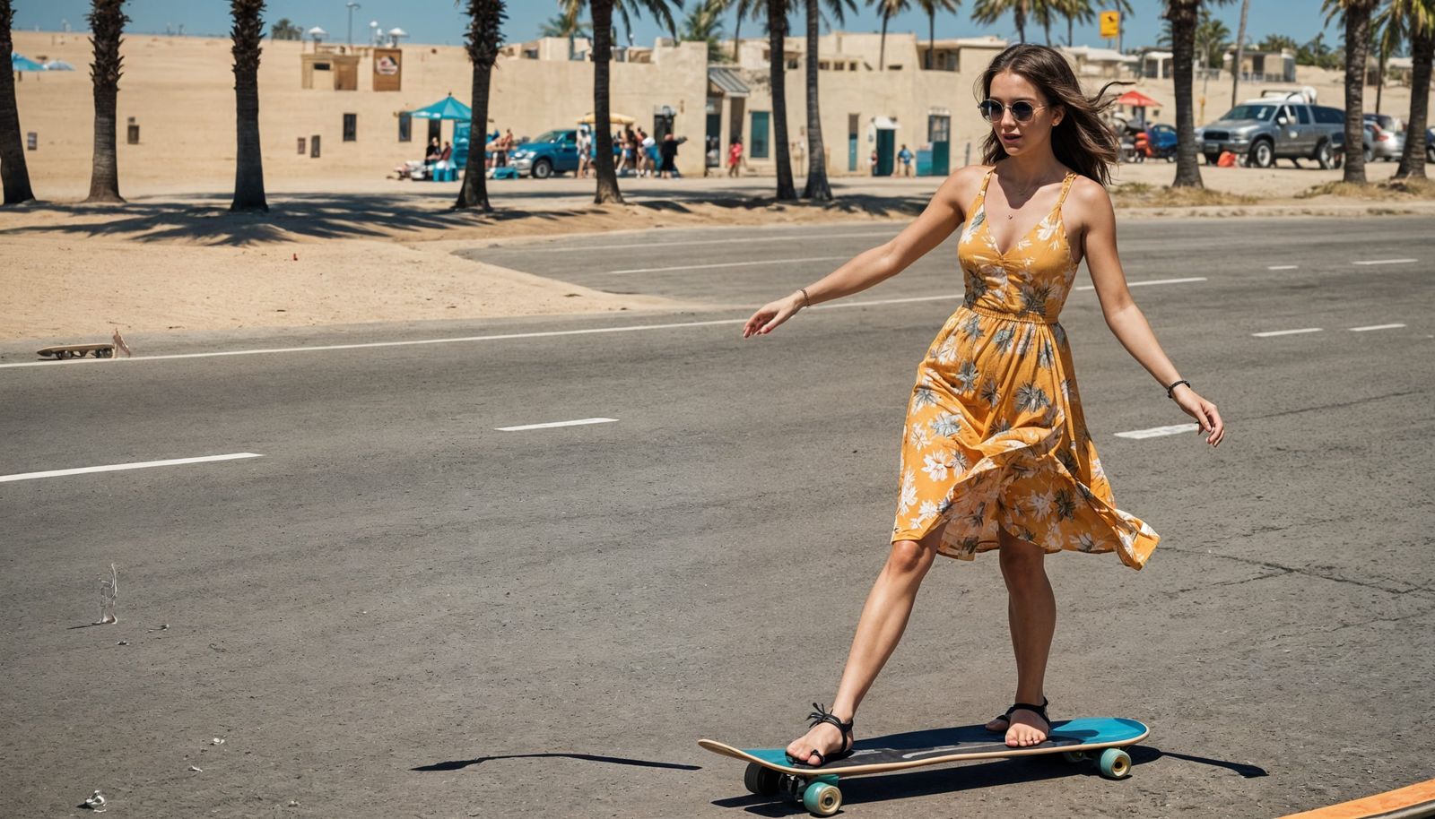 Girl Dancing on Longboard on Sunny California Beach