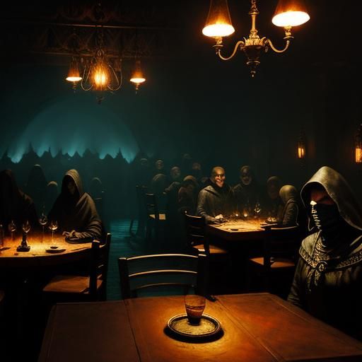 Dark Magic Tavern Interior: Oil Painting Style