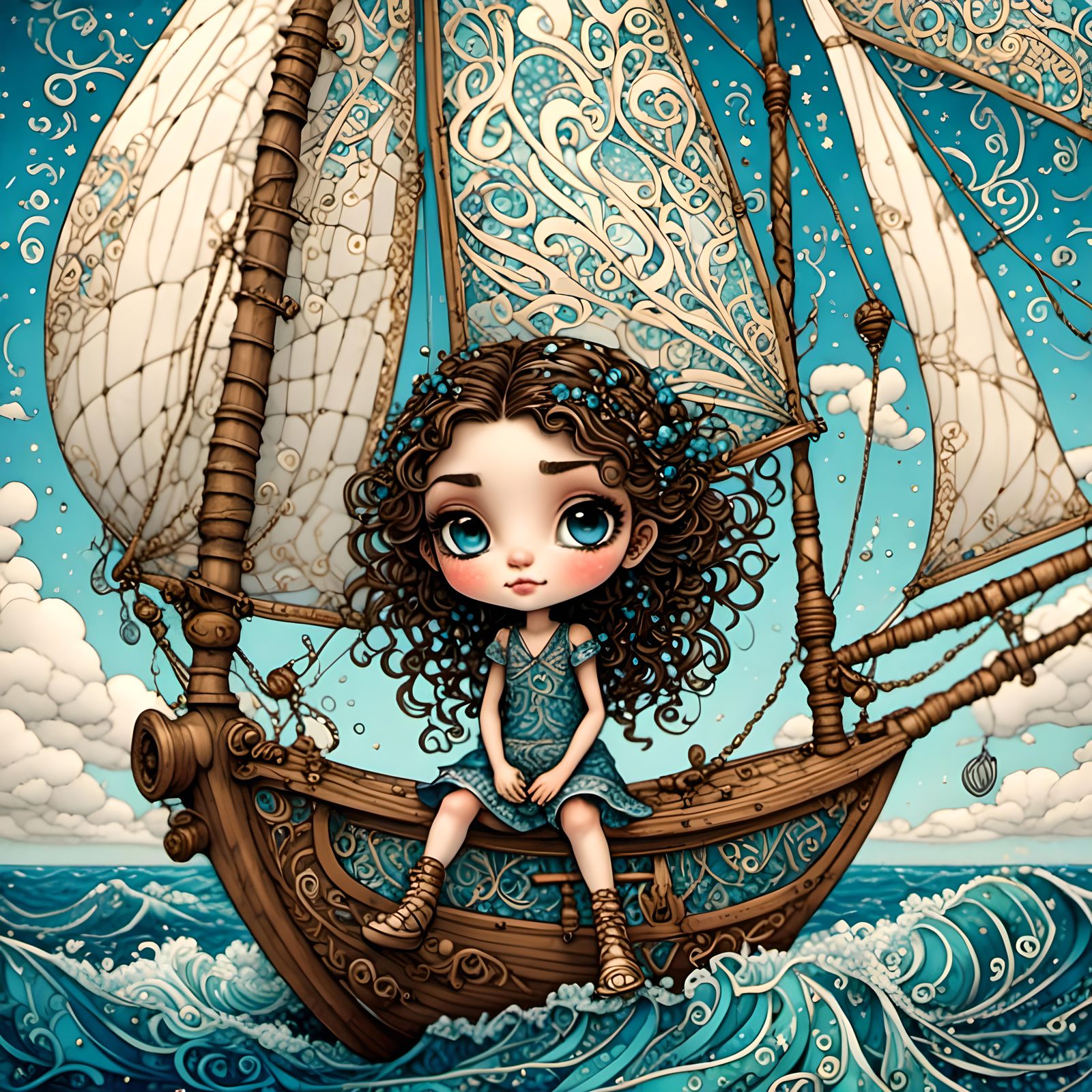 Chibi Girl on Sailboat in Zentabulous Style