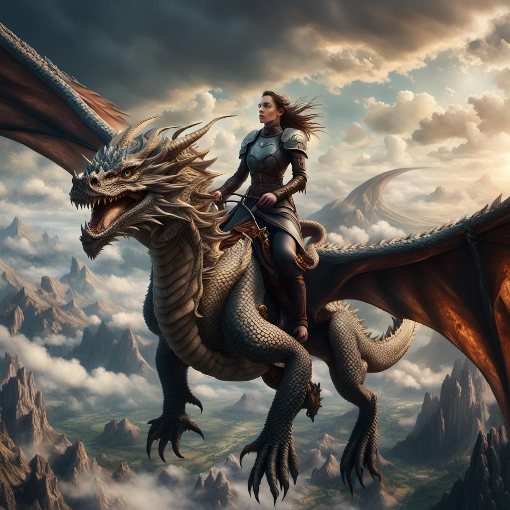 Epic Dragon Rider in Atmospheric Digital Painting
