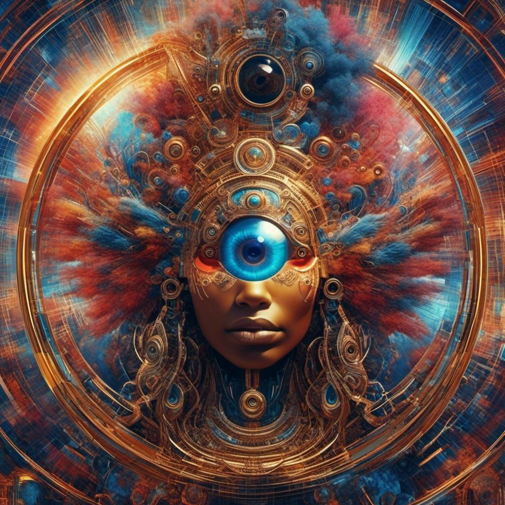 Afrofuturist Goddess Eye Reflecting Colorful Swing