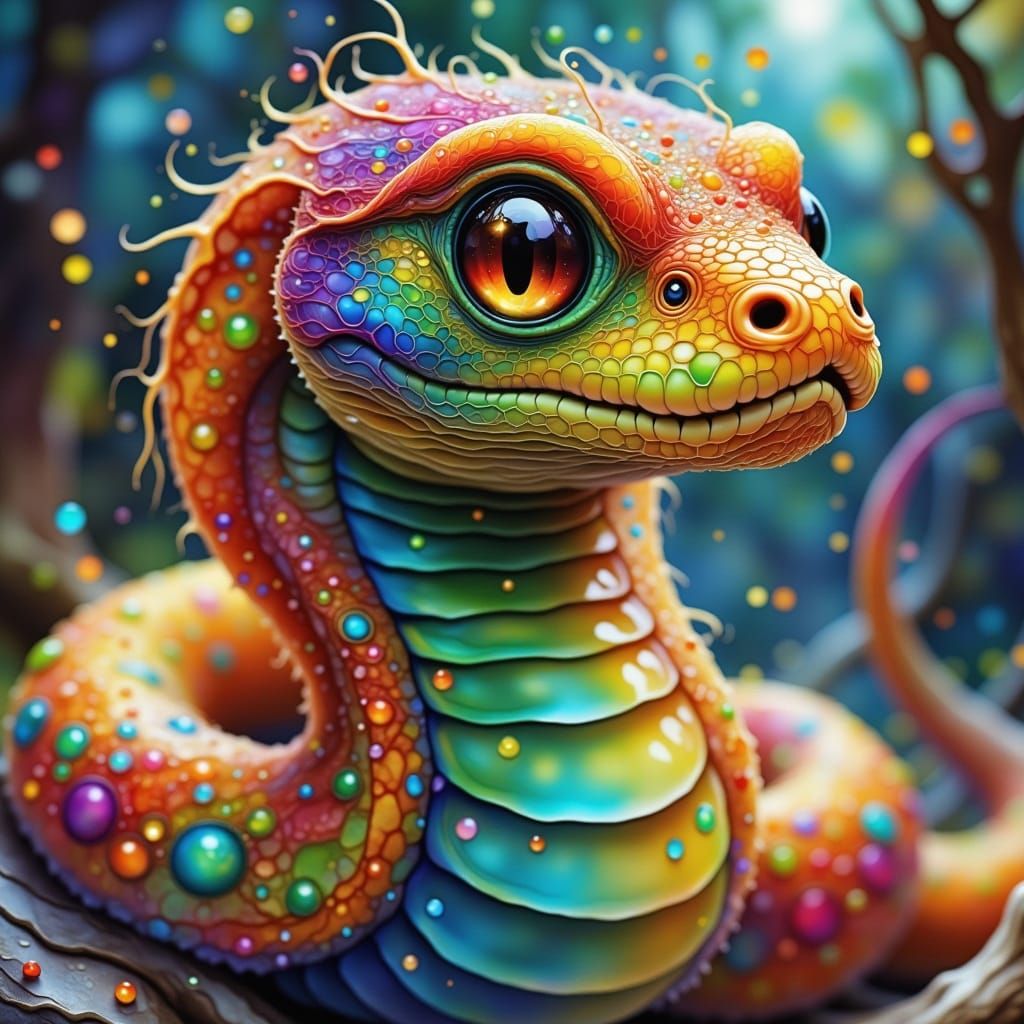 Surreal Dreamlike Snake in Fiery Ethereal Landscape