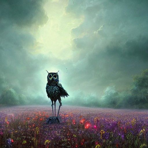 Eldritch Owl-Horse Hybrid in Post-Apocalyptic Twilight