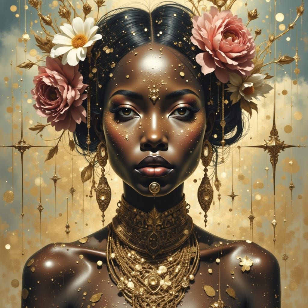 Woman Blooming Like a Flower in Geo Nouveau Style