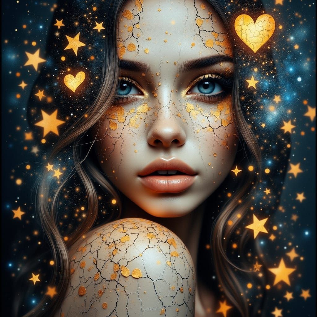 Woman of Galactic Dust and Newspaper