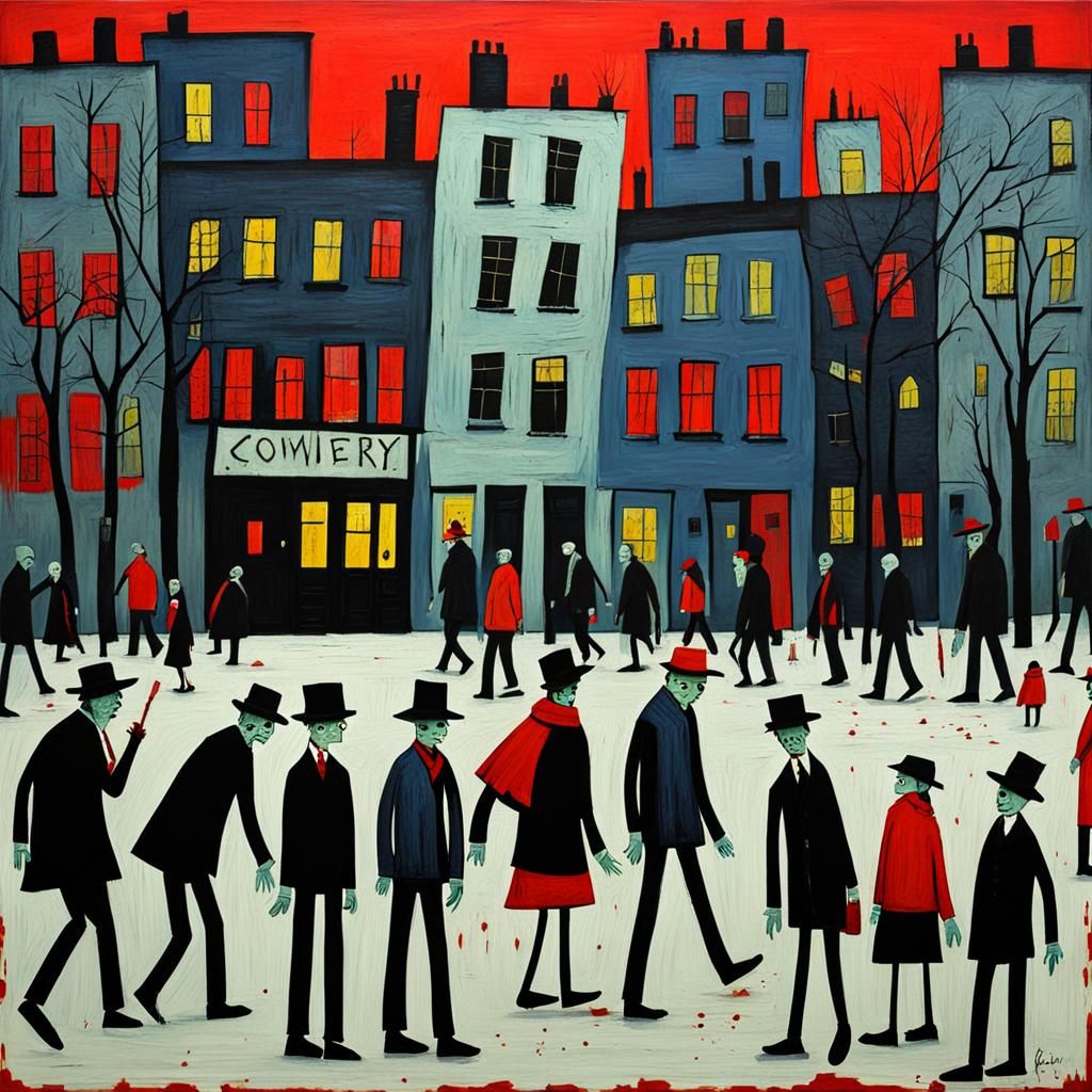 Zombies in Lowry Style Abstract Industrial Art