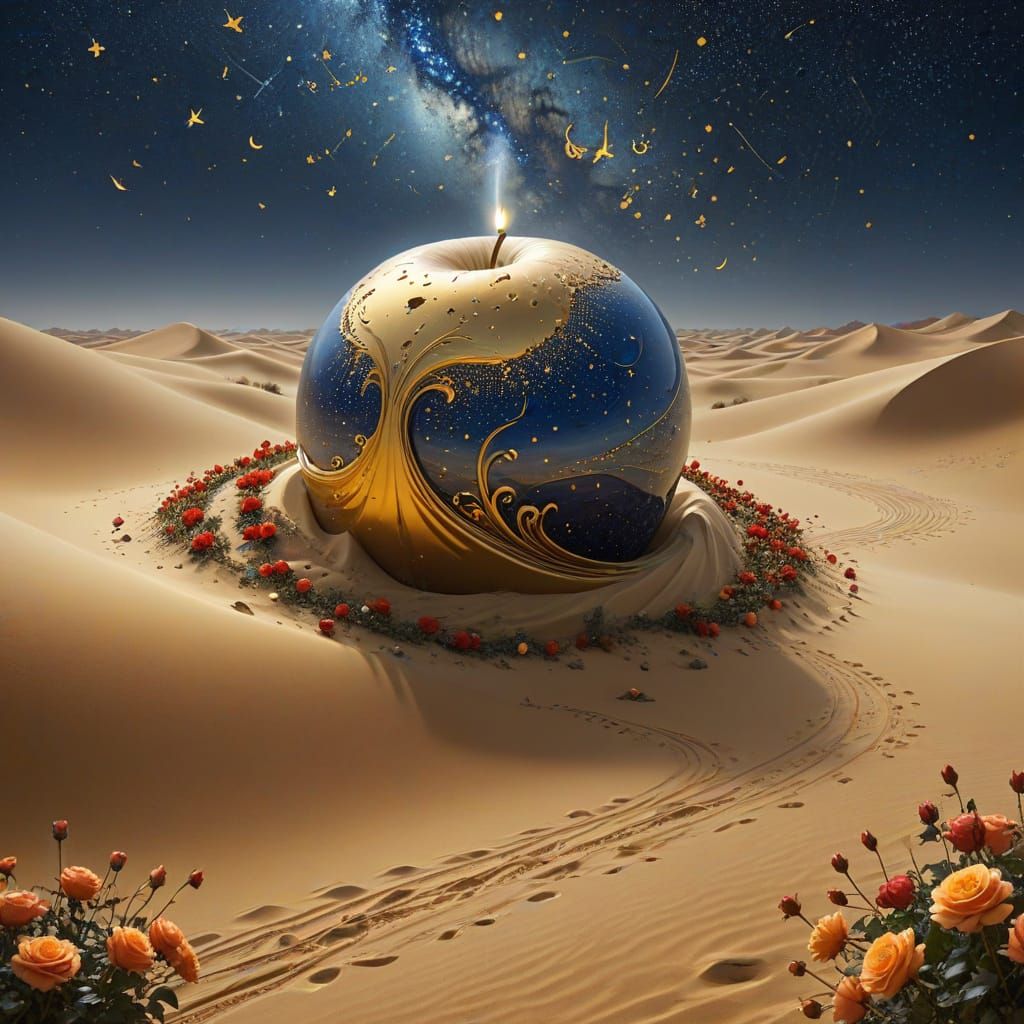 Surreal Persian Miniature: Luminous Chin in Desert Dunes