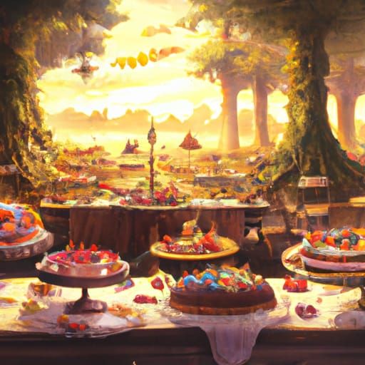 Dessert Table Painting in Anime Style