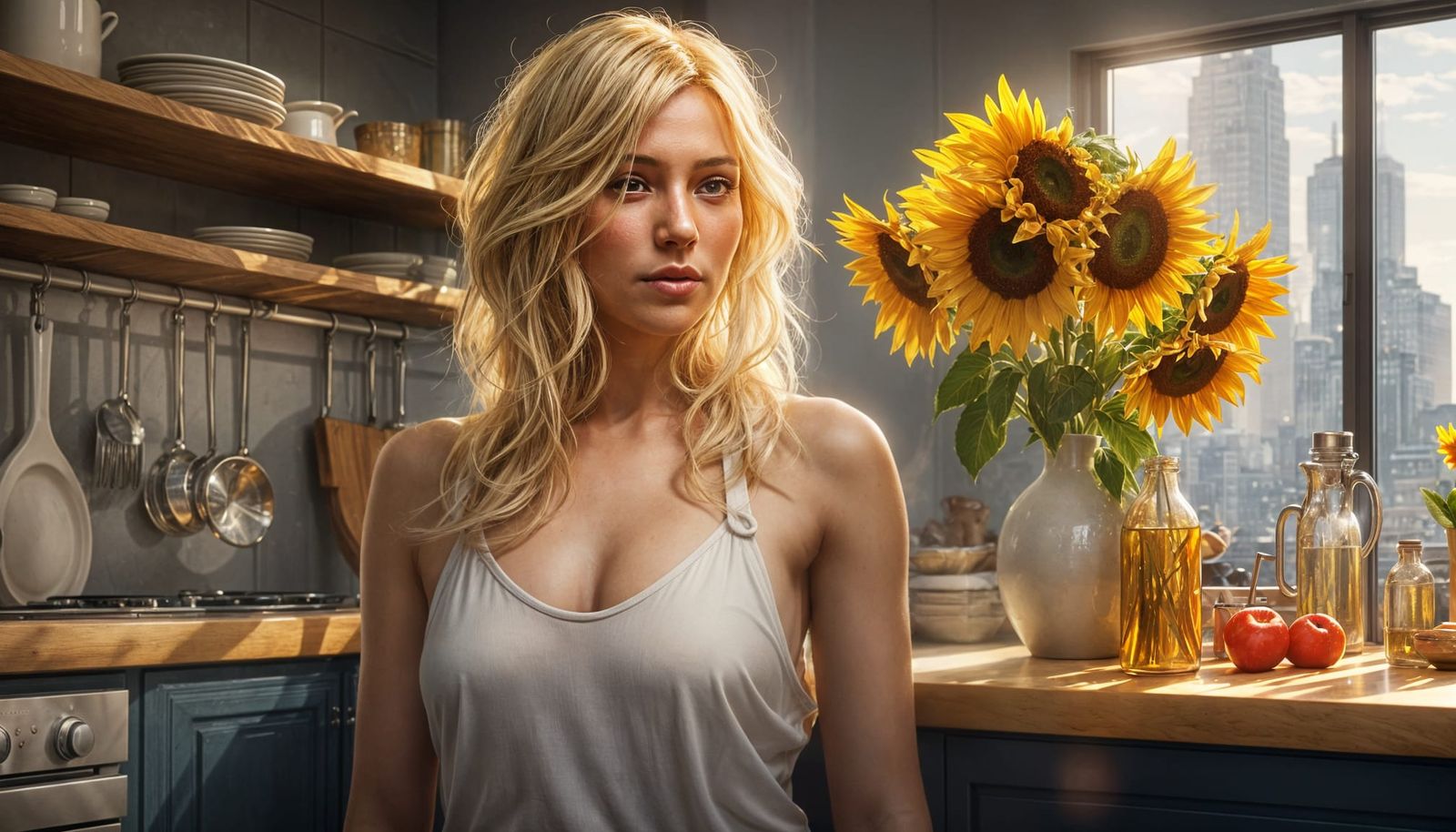 Concept Art Portrait Of Woman With Sunflowers