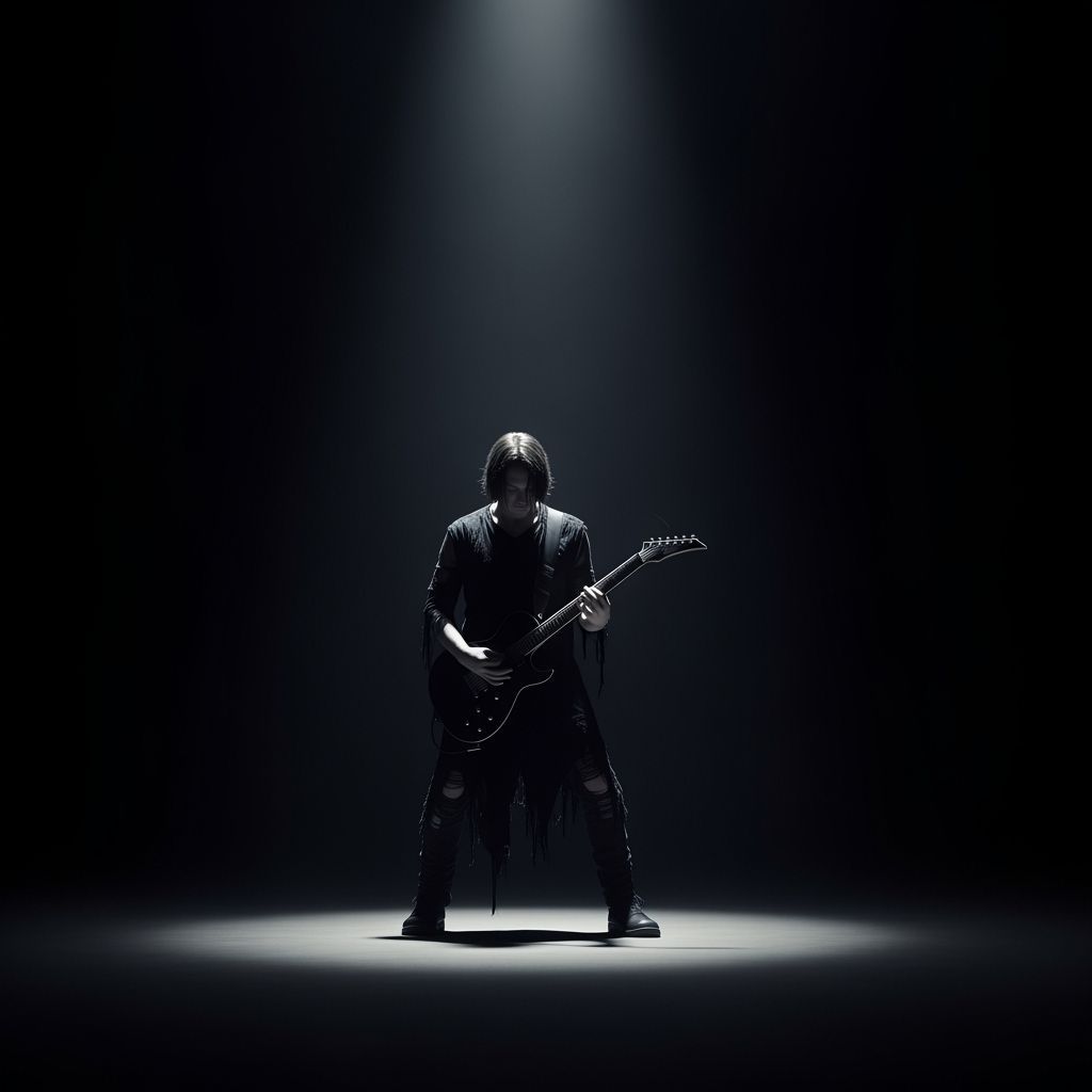 Guitarist Silhouette in Dark Symphonic Metal Style