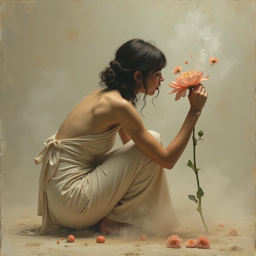 Woman with Flower Dissolving, Impressionistic Style