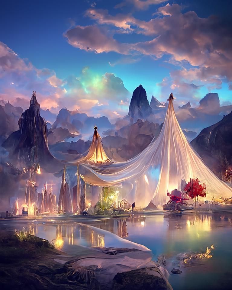 Magical Tent Under Fireworks: Fantasy Digital Art