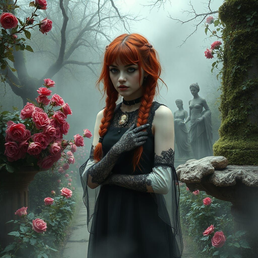Ethereal Goth Girl in Victorian Garden